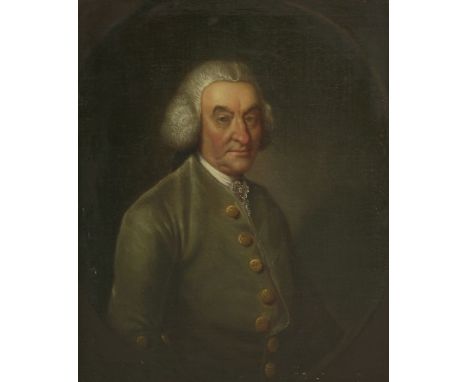 Circle of Thomas Beach (1738-1806)PORTRAIT OF MR J MORRITT OF CAWOOD, HALF LENGTH, IN A GREEN COATInscribed with sitter's nam