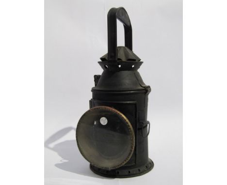 A GER style railway hand lamp, two sliding knobs