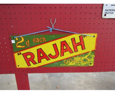 A Rajah Cigars enamel sign, some repaint, later copy, 14" x 6" 
