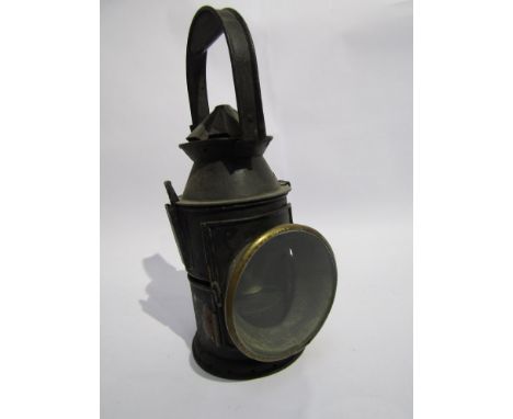 A GER style railway hand lamp, two sliding knobs