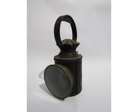 An LNER two aspect hand lamp, stamped LNER LOCO to side, NORWICH 991 on handle and LOWESTOFT scratched onto side