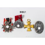Konv. Ostmedaille, KVK 2. Klasse mit Schwertern, Allgemeines Sturmabzeichen, hohle ...