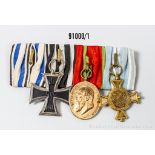 4er Ordensspange Bayern, Band vom MVO, EK2 1914, Jubiläumsmedaille für die bayerische ...