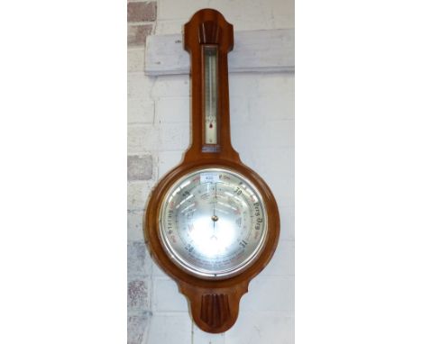 A mahogany framed banjo barometer with thermometer