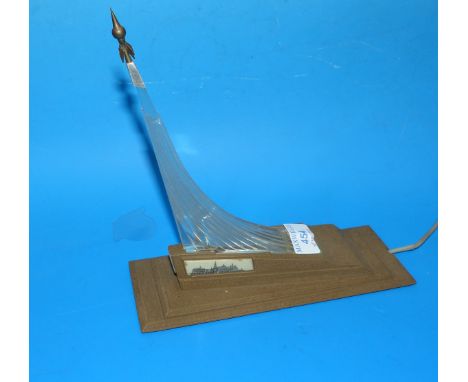 an unusual Soviet Russian period table lamp depicting the launch of a space rocket, dated 1957