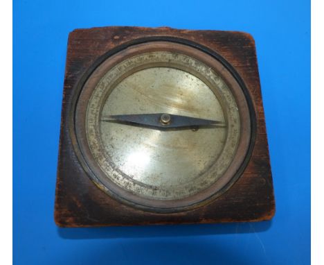 A WWI period compass, 4" square overall