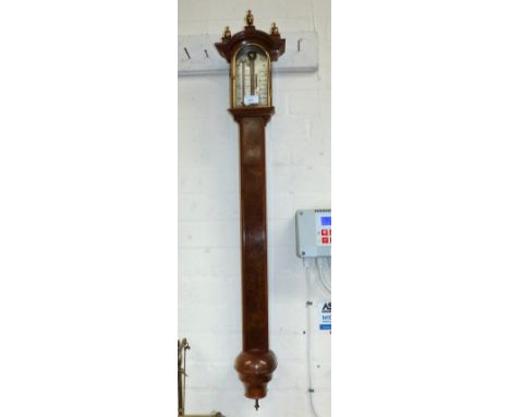 A modern Georgian style stick barometer with brass mounted and burrwood veneered case, Comitti and Sons Ltd, London