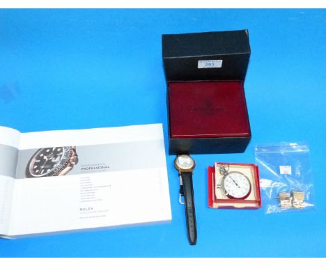 A gents Greville wristwatch; a Smiths stopwatch; a Patek Philippe style watch box; a book on Rolex Oyster watches