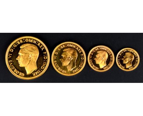 George VI, gold specimen set, 1937, four coins, five pounds to half sovereign, plain edged proofs (PS15), in red leather case