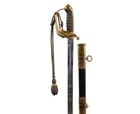 A Royal Naval warrant officer's sword, blade 31.5 in., etched decoration involving fouled anchor beneath Tudor crown; gilt br