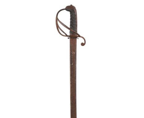 A British 1821 pattern light cavalry officer's sword, pipe backed blade 35.5 in., steel three-bar hilt with reeded bars.