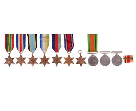 A collection of Second World War campaign medals, comprising: 1939-45 Star, Atlantic Star, Air Crew Europe Star, 8th Army bar