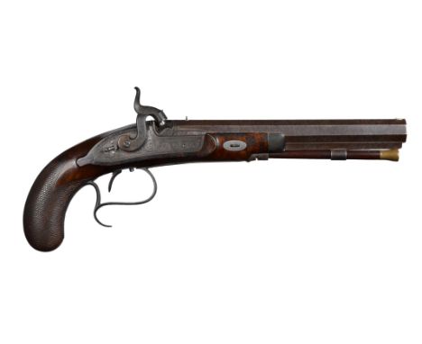 A fine 32 bore percussion pistol by Sides of Oxford, sighted octagonal barrel 8.5 in., top flat engraved 'SIDES MAKER ST ALDG
