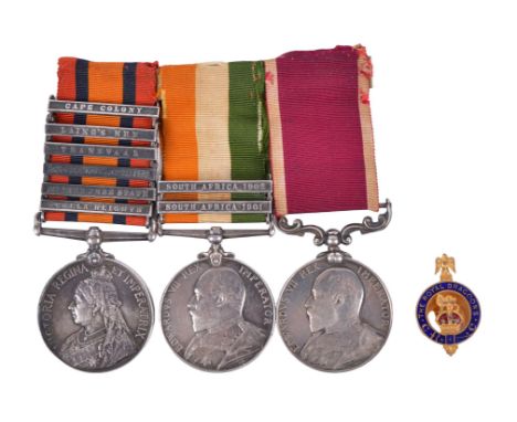 Three medals to Lance Corporal F.W. Rooke, 1st (Royal) Dragoons: Queen's South Africa, 1st reverse, 5 clasps: Tugela Heights,