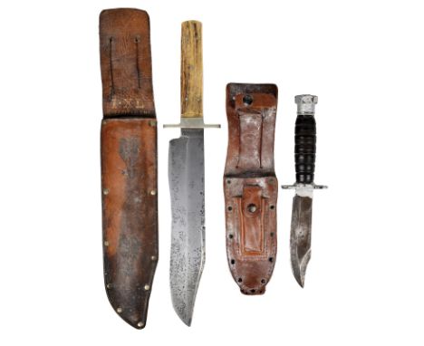 A bowie knife by George Wostenholm & Son, heavy clip point blade 9.75 in. with I*XL trademark, nickel guard and staghorn grip