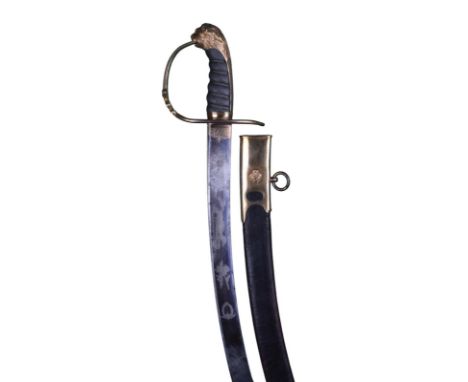 A British 1803 pattern flank infantry officer's sword, curved blade 32 in. and by Runkel of Solingen, blue and gilt decoratio