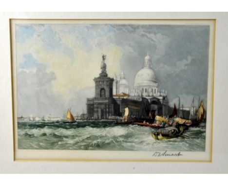 Douglas Ian Smart 1879-1970, two coloured etchings of Venice in parcel gilt frames published by W.R Howell 1921 both signed