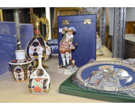 Royal Crown Derby - Fire XLVI, allegorical porcelain figure symbolising fire, together with three further pieces of Crown Der