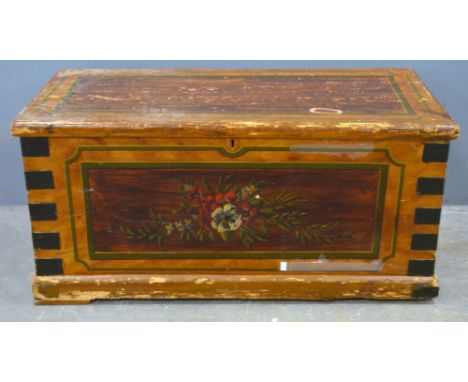 Stained and painted trunk with metal mounts,