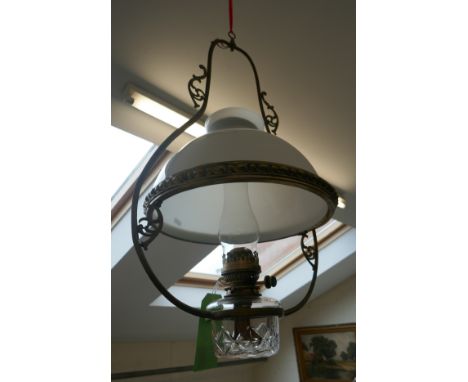 Hanging oil lamp by Joseph Hinks and Sons