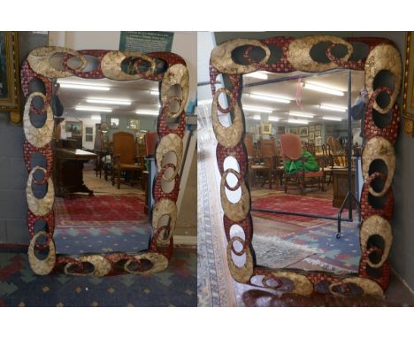 Pair of large vintage Capiz wall mirrors - Approx 96cm x 64cm