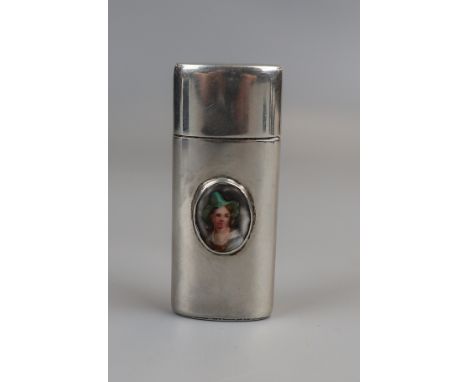 Hallmarked silver pin case with enamel portrait of lady - Makers mark G&amp;S Co LTD