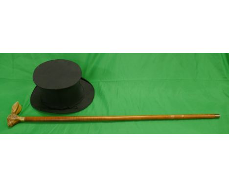 Novelty walking stick with rabbits head handle together with magicians top hat