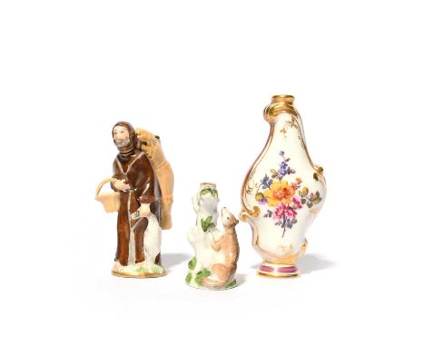 Three Continental porcelain scent bottles, late 18th/19th century, one KPM Berlin of shaped flattened form and painted with f