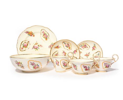 A Nantgarw part tea service, c.1818-20, painted probably in London with diagonally placed sprays of garden flowers, three res