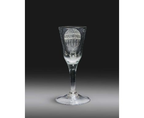 A Continental wine glass, the glass c.1760, later engraved to commemorate the hot air balloon flight of James Sadler, the fla