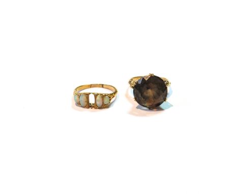 Opal ring in gold, a/f, and another with citrine, 9ct.