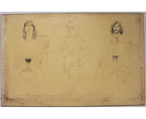 AFTER DAVID HOCKNEY (BRITISH, B. 1937) Richard, Jim and Felix print for the OZ Trial Fund 1971 (unsigned,) backed on board. 5