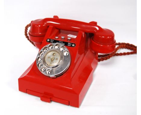 Red vintage telephone. Condition Report This is the original colour.  There is a chip to the top right corner of the drawer. 