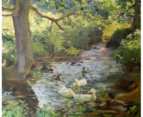 CHARLES WALTER SIMPSON (BRITISH, 1885 - 1971)The stream in midsummerSigned lower left, oil on canvas, 82cm x 92cm.   ARRLabel