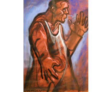 PETER HOWSON OBE (SCOTTISH, B. 1958)Man in vestSigned lower left, pastel, 27cm x 20cm.   ARR