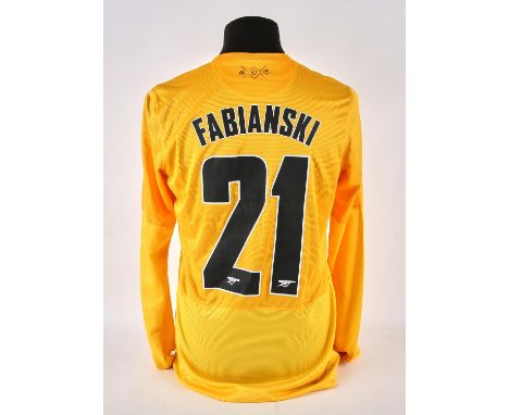 Arsenal Football Club bench worn goalkeeper shirt by Łukasz Fabiański - Polish professional football player who played for Ar