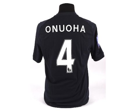 Manchester City Football club, Onouha (No.4)  shirt  from 2010-2011, Match Worn in New York football challenge. Special sleev