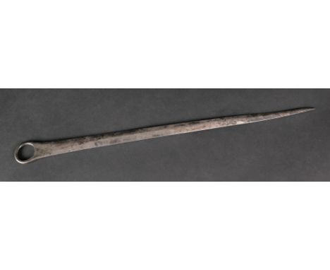 A George III silver meat skewer, Thomas Wallis &amp; Jonathan Hayne, London 1810, with ring terminal, 35cm long, 3.6ozs.