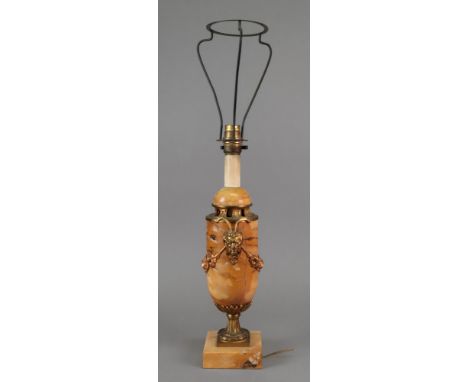 An Empire style gilt metal mounted Siena brocatelle marble classical vase, late 19th century, adapted as a table lamp, cast w