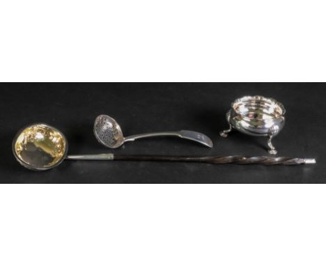 A late Victorian silver fiddle pattern sifter spoon, George Maudsley Jackson, London 1896, initialled, a George III punch lad