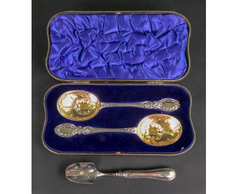 A cased pair of Edwardian silver serving spoons, William Hutton &amp; Sons, London 1906, cast with acanthus and flowerheads, 