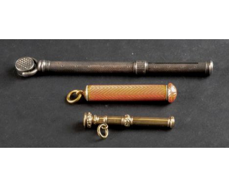 A Victorian engine turned propelling pencil, S Mordan &amp; Co, makers and patentees, with swivel cornellian set capital, 9.5