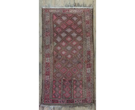 A Belouchi rug, with rust ground within a blue outer border, 116 x 103cm and another, with a central panel of repeated lozeng