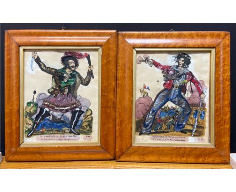 M &amp; B Skelt, first half 19th century
Mr. Sawford as Black Ralph, theatrical hand coloured engraving tinsel picture, 21 x 