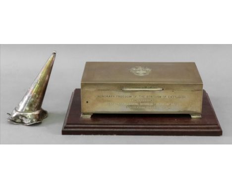 A rectangular silver Freedom Casket, Birmingham 2003, maker's mark T F., the hinged cover with an engine turned border and en