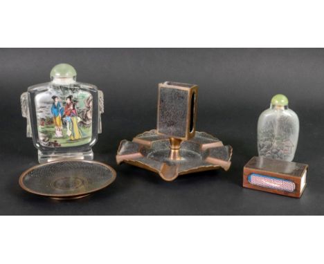 Two Chinese glass snuff bottles, 20th century, one interior painted with figures in a water landscape and on a terrace, 11.5c