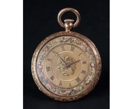 A Swiss gold pocket watch, 19th century, with foliate chased case, the engine turned dial with a foliate centre and border, i