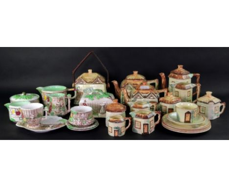 Seventeen pieces of Keele Street pottery tea, coffee and breakfast wares, Falcon ware cheese dish, cup and saucer, preserve j