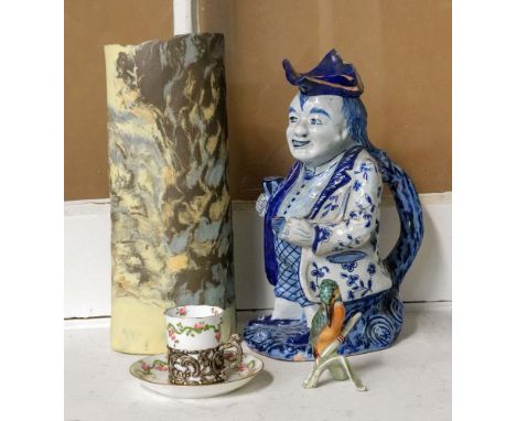 A Lis Schawarze-feast hand built ceramic oval vase, 28cm high, a Delft Toby jug, Crown Staffordshire coffee can in pierced si