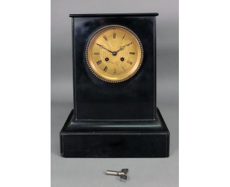 Henry Marc A Paris; a 19th century rectangular black marble cased mantel clock, the engine turned gilt metal dial with Roman 